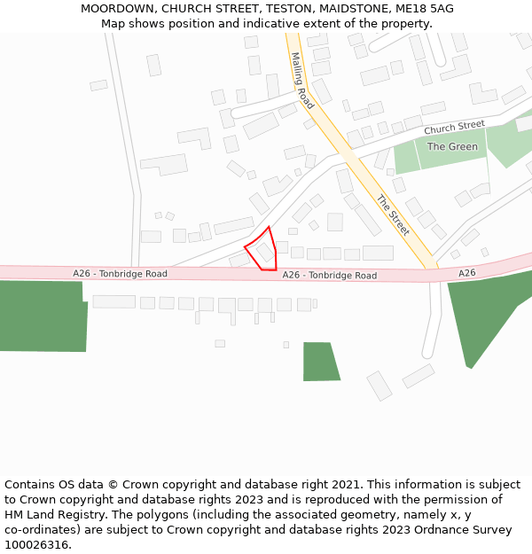 MOORDOWN, CHURCH STREET, TESTON, MAIDSTONE, ME18 5AG: Location map and indicative extent of plot