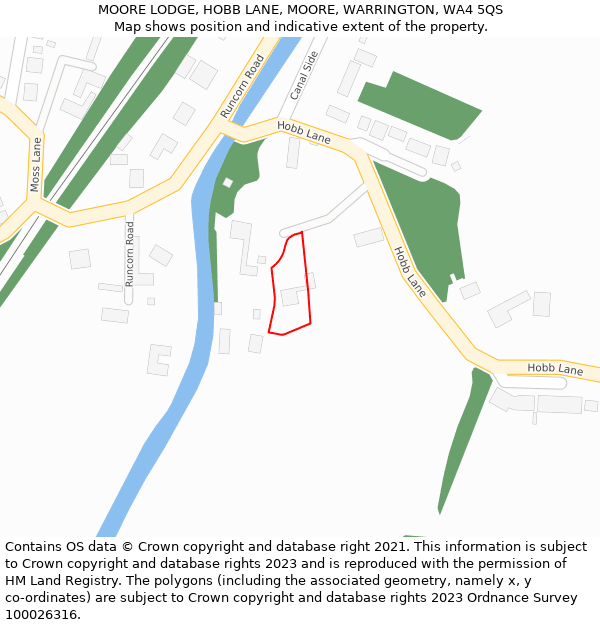 MOORE LODGE, HOBB LANE, MOORE, WARRINGTON, WA4 5QS: Location map and indicative extent of plot