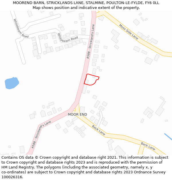 MOOREND BARN, STRICKLANDS LANE, STALMINE, POULTON-LE-FYLDE, FY6 0LL: Location map and indicative extent of plot