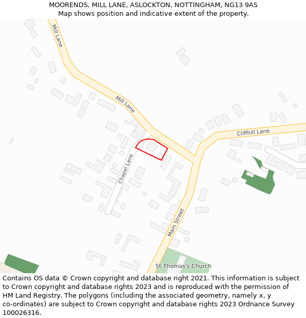 MOORENDS, MILL LANE, ASLOCKTON, NOTTINGHAM, NG13 9AS: Location map and indicative extent of plot