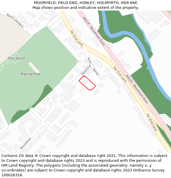 MOORFIELD, FIELD END, HONLEY, HOLMFIRTH, HD9 6NE: Location map and indicative extent of plot