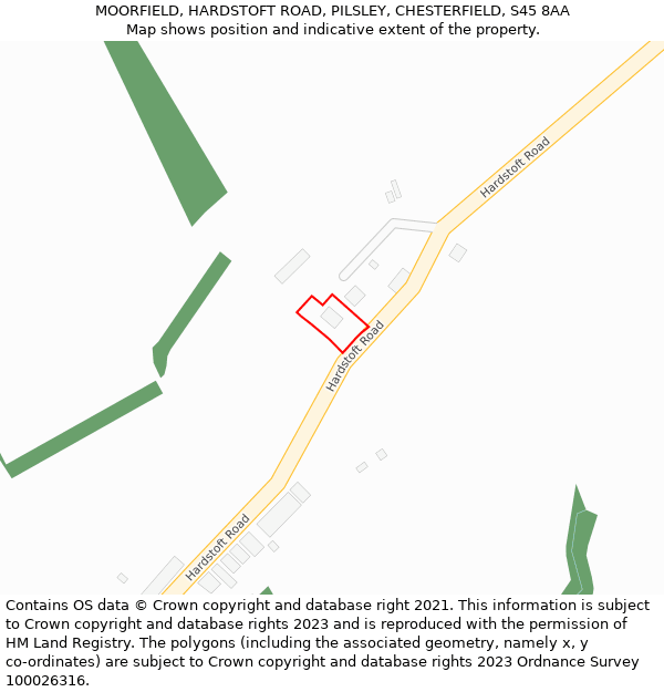 MOORFIELD, HARDSTOFT ROAD, PILSLEY, CHESTERFIELD, S45 8AA: Location map and indicative extent of plot
