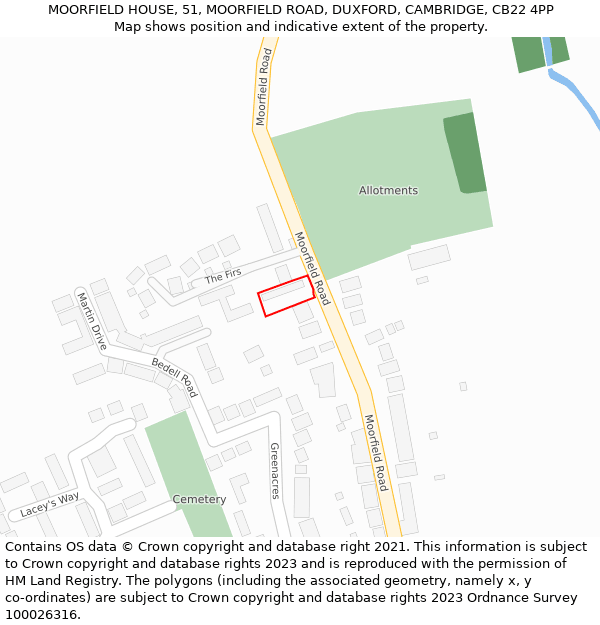 MOORFIELD HOUSE, 51, MOORFIELD ROAD, DUXFORD, CAMBRIDGE, CB22 4PP: Location map and indicative extent of plot