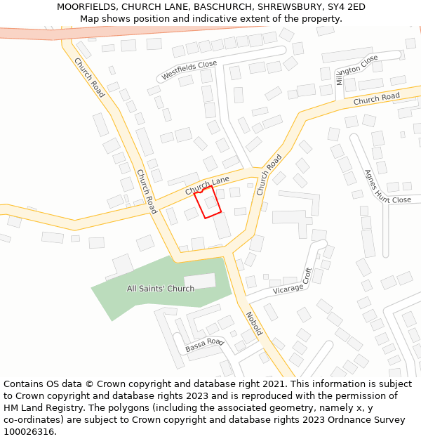 MOORFIELDS, CHURCH LANE, BASCHURCH, SHREWSBURY, SY4 2ED: Location map and indicative extent of plot