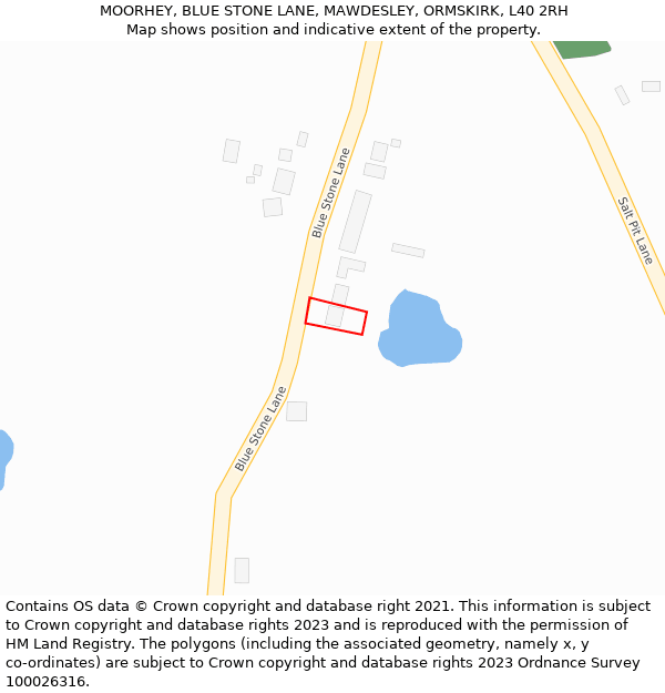 MOORHEY, BLUE STONE LANE, MAWDESLEY, ORMSKIRK, L40 2RH: Location map and indicative extent of plot