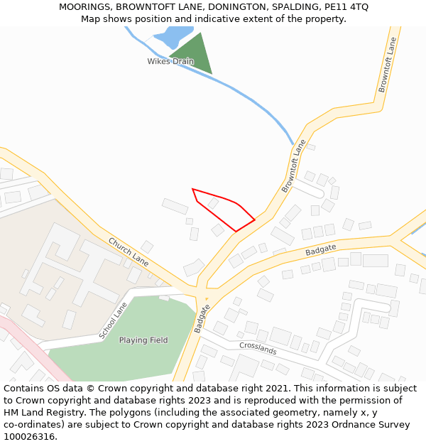 MOORINGS, BROWNTOFT LANE, DONINGTON, SPALDING, PE11 4TQ: Location map and indicative extent of plot