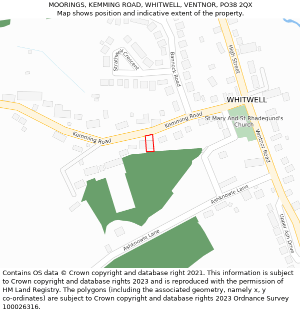 MOORINGS, KEMMING ROAD, WHITWELL, VENTNOR, PO38 2QX: Location map and indicative extent of plot