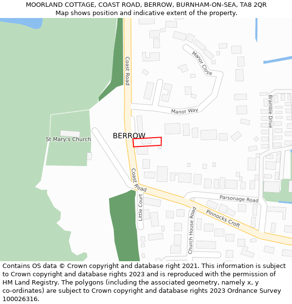 MOORLAND COTTAGE, COAST ROAD, BERROW, BURNHAM-ON-SEA, TA8 2QR: Location map and indicative extent of plot