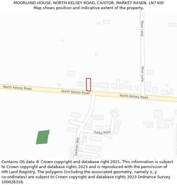 MOORLAND HOUSE, NORTH KELSEY ROAD, CAISTOR, MARKET RASEN, LN7 6SF: Location map and indicative extent of plot