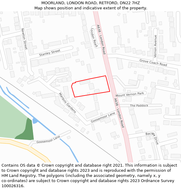 MOORLAND, LONDON ROAD, RETFORD, DN22 7HZ: Location map and indicative extent of plot