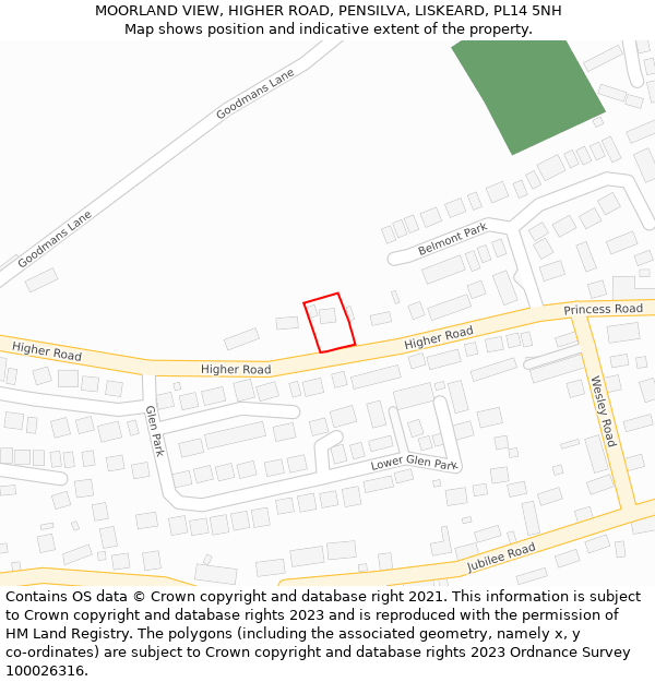 MOORLAND VIEW, HIGHER ROAD, PENSILVA, LISKEARD, PL14 5NH: Location map and indicative extent of plot