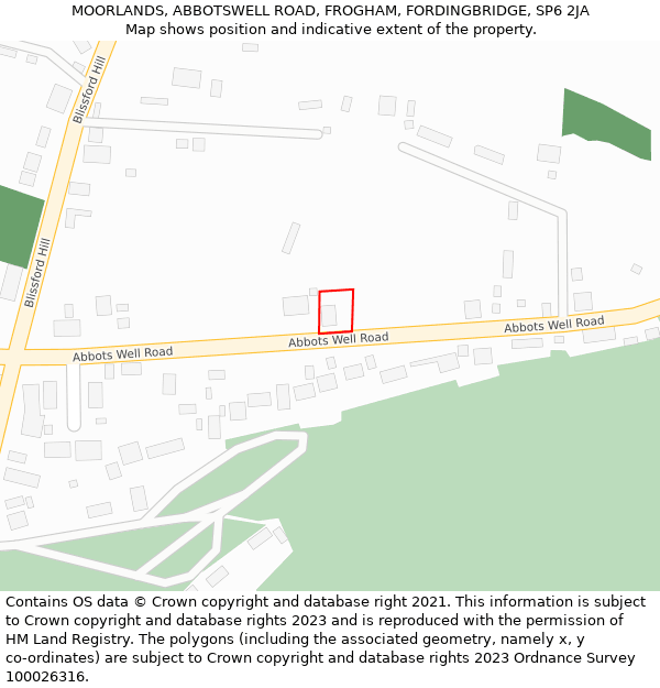 MOORLANDS, ABBOTSWELL ROAD, FROGHAM, FORDINGBRIDGE, SP6 2JA: Location map and indicative extent of plot