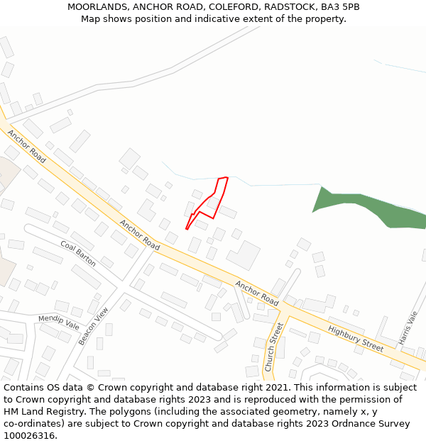 MOORLANDS, ANCHOR ROAD, COLEFORD, RADSTOCK, BA3 5PB: Location map and indicative extent of plot