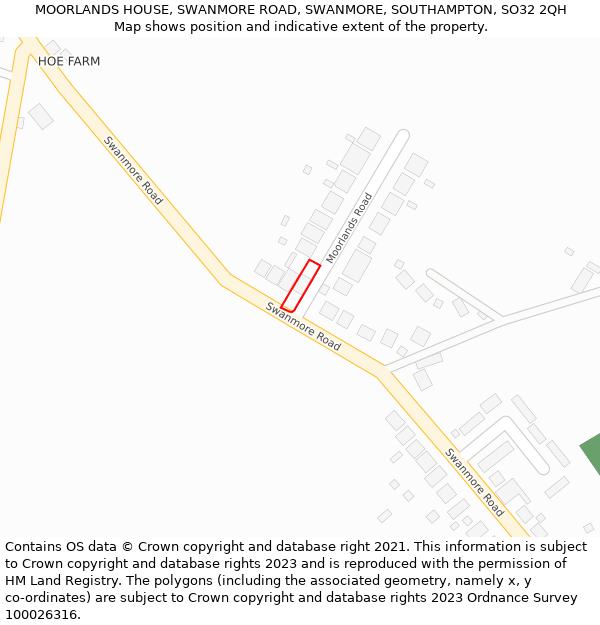 MOORLANDS HOUSE, SWANMORE ROAD, SWANMORE, SOUTHAMPTON, SO32 2QH: Location map and indicative extent of plot