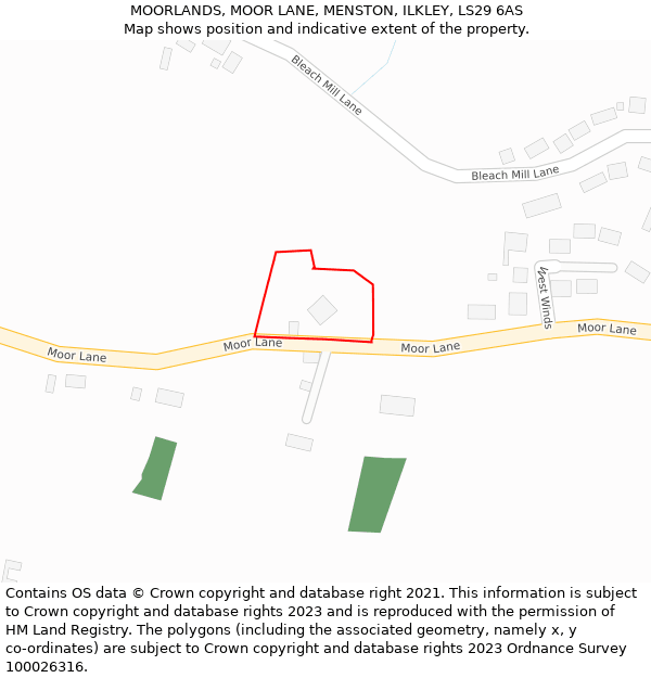 MOORLANDS, MOOR LANE, MENSTON, ILKLEY, LS29 6AS: Location map and indicative extent of plot