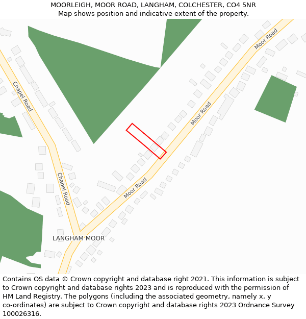 MOORLEIGH, MOOR ROAD, LANGHAM, COLCHESTER, CO4 5NR: Location map and indicative extent of plot