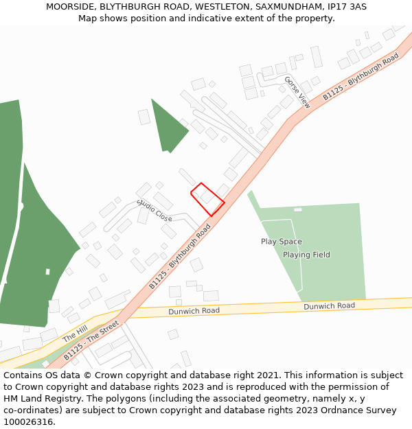MOORSIDE, BLYTHBURGH ROAD, WESTLETON, SAXMUNDHAM, IP17 3AS: Location map and indicative extent of plot