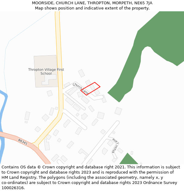 MOORSIDE, CHURCH LANE, THROPTON, MORPETH, NE65 7JA: Location map and indicative extent of plot