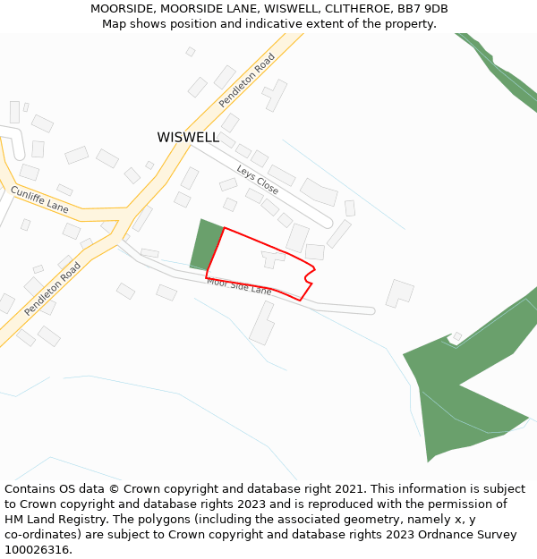 MOORSIDE, MOORSIDE LANE, WISWELL, CLITHEROE, BB7 9DB: Location map and indicative extent of plot