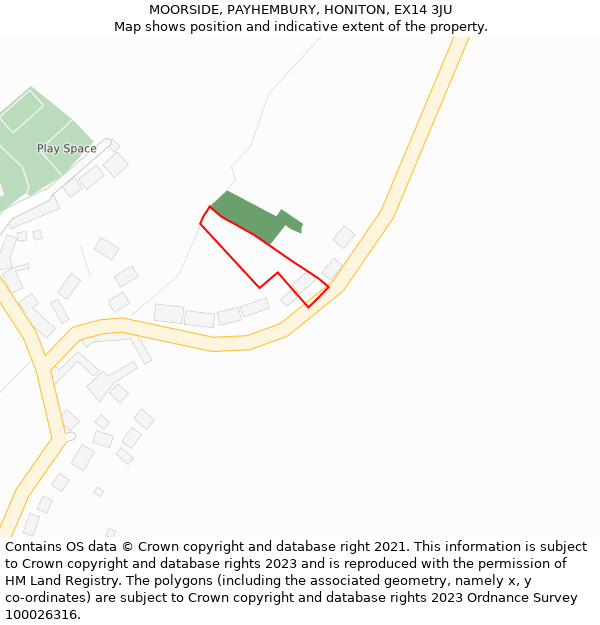MOORSIDE, PAYHEMBURY, HONITON, EX14 3JU: Location map and indicative extent of plot