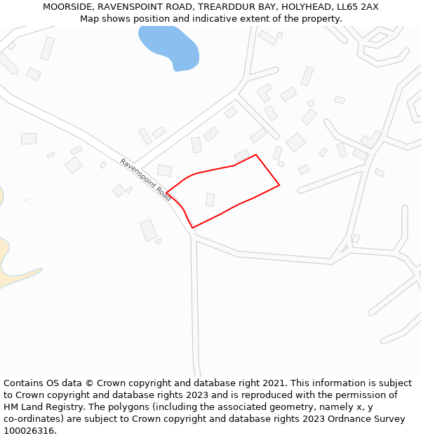 MOORSIDE, RAVENSPOINT ROAD, TREARDDUR BAY, HOLYHEAD, LL65 2AX: Location map and indicative extent of plot