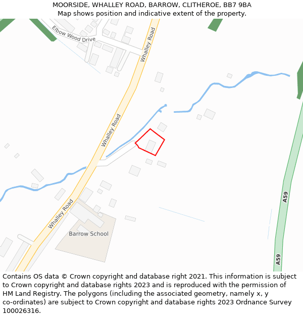 MOORSIDE, WHALLEY ROAD, BARROW, CLITHEROE, BB7 9BA: Location map and indicative extent of plot