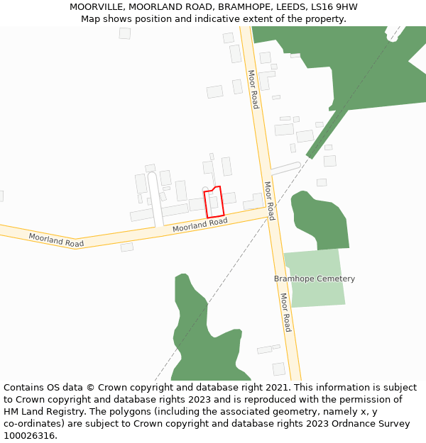 MOORVILLE, MOORLAND ROAD, BRAMHOPE, LEEDS, LS16 9HW: Location map and indicative extent of plot