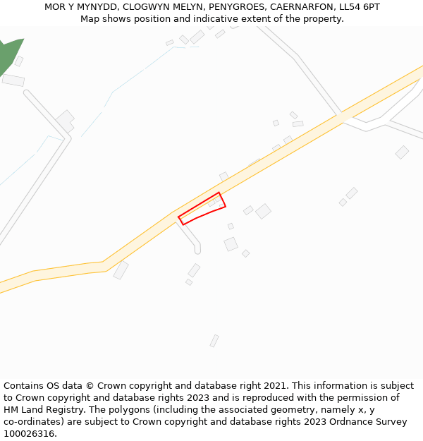 MOR Y MYNYDD, CLOGWYN MELYN, PENYGROES, CAERNARFON, LL54 6PT: Location map and indicative extent of plot