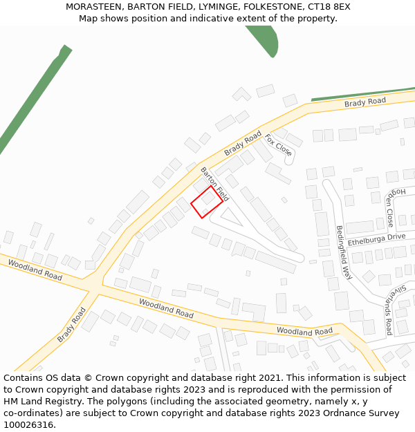 MORASTEEN, BARTON FIELD, LYMINGE, FOLKESTONE, CT18 8EX: Location map and indicative extent of plot