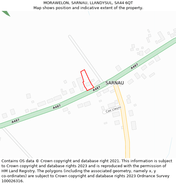 MORAWELON, SARNAU, LLANDYSUL, SA44 6QT: Location map and indicative extent of plot