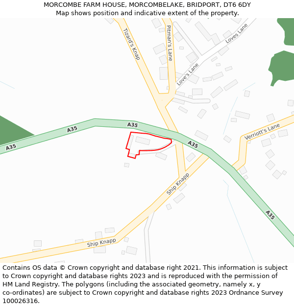 MORCOMBE FARM HOUSE, MORCOMBELAKE, BRIDPORT, DT6 6DY: Location map and indicative extent of plot