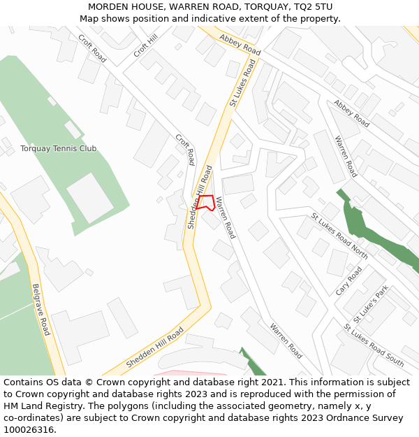 MORDEN HOUSE, WARREN ROAD, TORQUAY, TQ2 5TU: Location map and indicative extent of plot