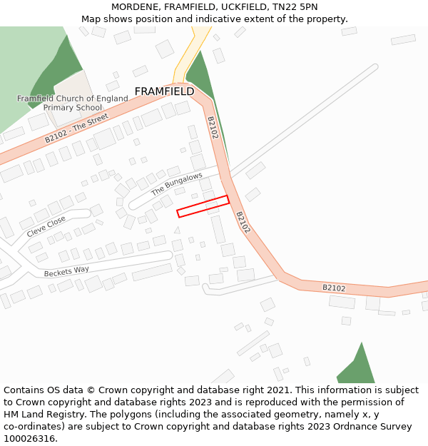 MORDENE, FRAMFIELD, UCKFIELD, TN22 5PN: Location map and indicative extent of plot