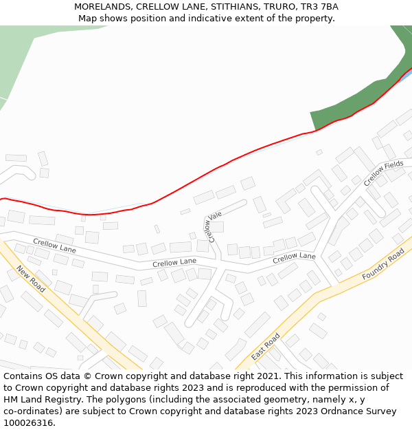 MORELANDS, CRELLOW LANE, STITHIANS, TRURO, TR3 7BA: Location map and indicative extent of plot