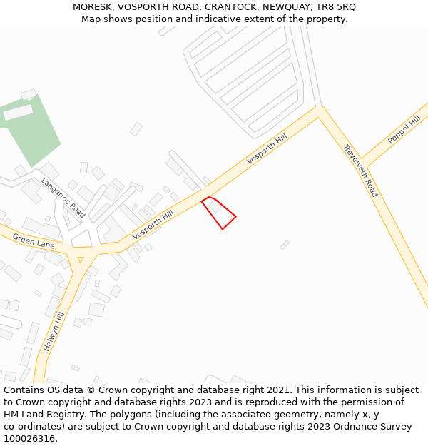 MORESK, VOSPORTH ROAD, CRANTOCK, NEWQUAY, TR8 5RQ: Location map and indicative extent of plot