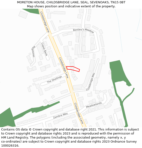 MORETON HOUSE, CHILDSBRIDGE LANE, SEAL, SEVENOAKS, TN15 0BT: Location map and indicative extent of plot