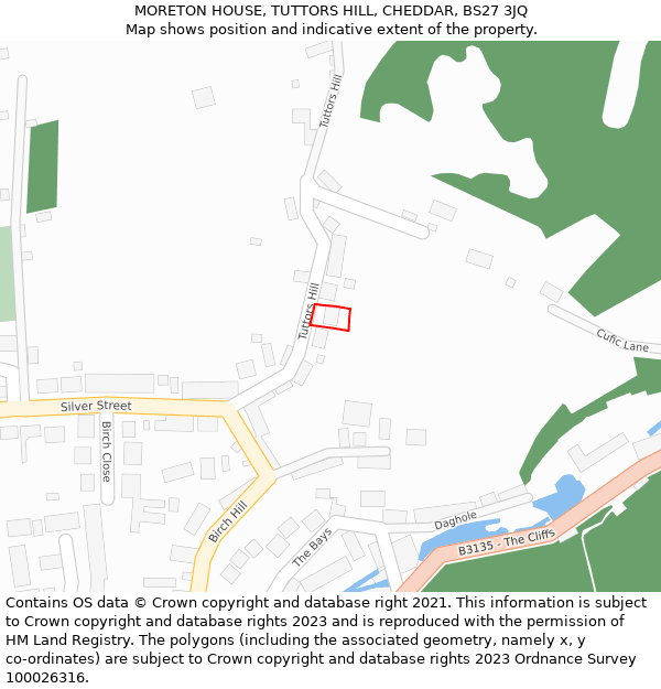 MORETON HOUSE, TUTTORS HILL, CHEDDAR, BS27 3JQ: Location map and indicative extent of plot