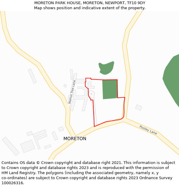 MORETON PARK HOUSE, MORETON, NEWPORT, TF10 9DY: Location map and indicative extent of plot