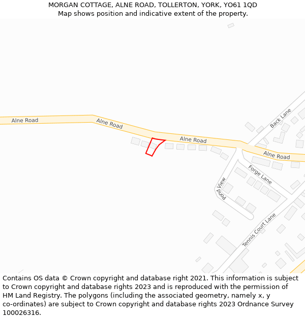 MORGAN COTTAGE, ALNE ROAD, TOLLERTON, YORK, YO61 1QD: Location map and indicative extent of plot