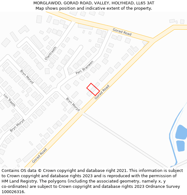 MORGLAWDD, GORAD ROAD, VALLEY, HOLYHEAD, LL65 3AT: Location map and indicative extent of plot