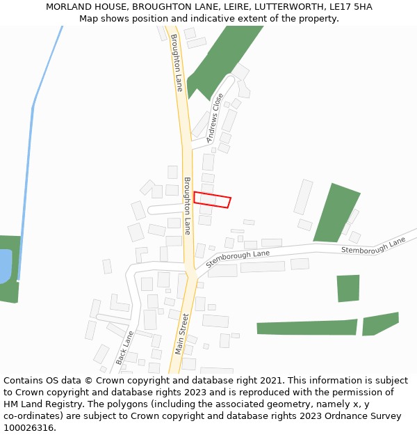 MORLAND HOUSE, BROUGHTON LANE, LEIRE, LUTTERWORTH, LE17 5HA: Location map and indicative extent of plot