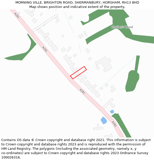 MORNING VILLE, BRIGHTON ROAD, SHERMANBURY, HORSHAM, RH13 8HD: Location map and indicative extent of plot