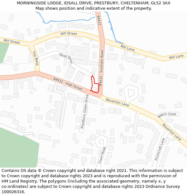 MORNINGSIDE LODGE, IDSALL DRIVE, PRESTBURY, CHELTENHAM, GL52 3AX: Location map and indicative extent of plot