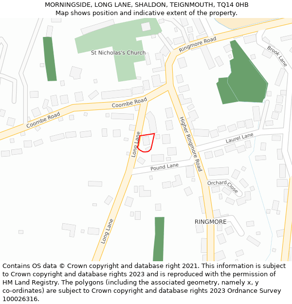 MORNINGSIDE, LONG LANE, SHALDON, TEIGNMOUTH, TQ14 0HB: Location map and indicative extent of plot