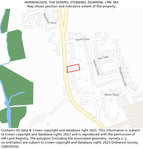 MORNINGSIDE, THE DOWNS, STEBBING, DUNMOW, CM6 3RA: Location map and indicative extent of plot