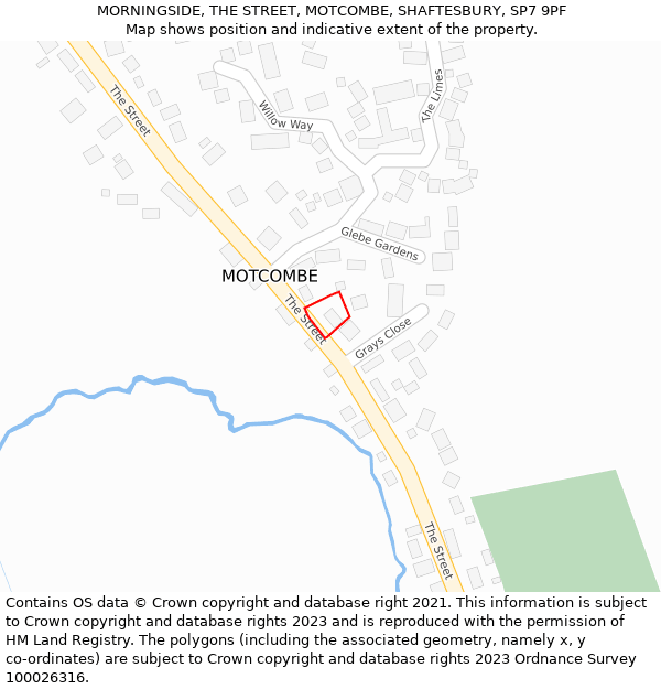 MORNINGSIDE, THE STREET, MOTCOMBE, SHAFTESBURY, SP7 9PF: Location map and indicative extent of plot