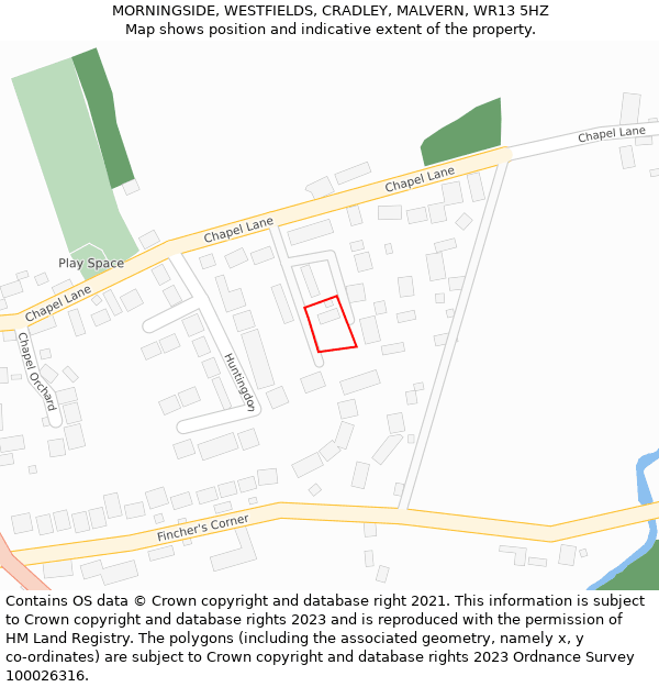 MORNINGSIDE, WESTFIELDS, CRADLEY, MALVERN, WR13 5HZ: Location map and indicative extent of plot