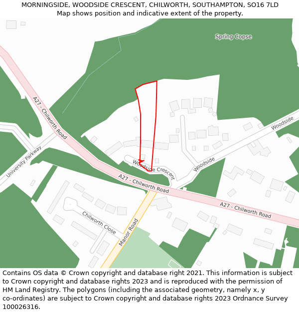 MORNINGSIDE, WOODSIDE CRESCENT, CHILWORTH, SOUTHAMPTON, SO16 7LD: Location map and indicative extent of plot