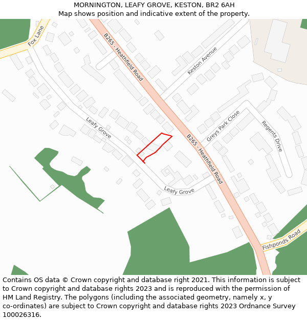 MORNINGTON, LEAFY GROVE, KESTON, BR2 6AH: Location map and indicative extent of plot