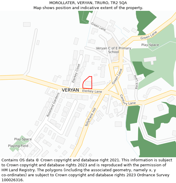 MOROLLATER, VERYAN, TRURO, TR2 5QA: Location map and indicative extent of plot